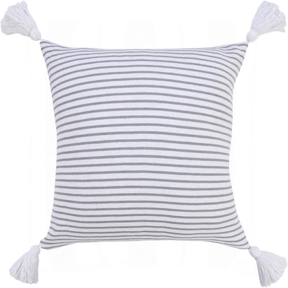 20" X 20" Light Gray And White 100% Cotton Striped Zippered Pillow