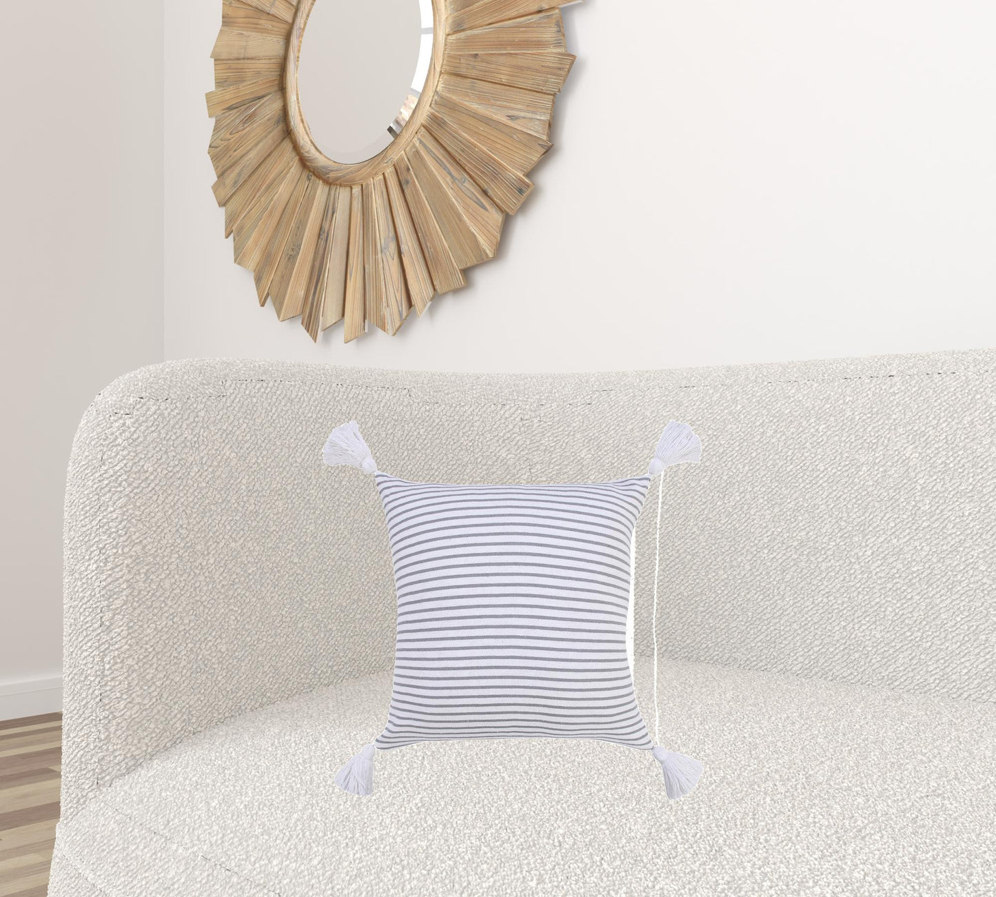 20" X 20" Light Gray And White 100% Cotton Striped Zippered Pillow