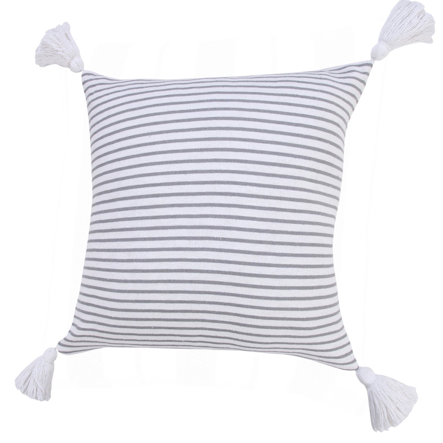 20" X 20" Light Gray And White 100% Cotton Striped Zippered Pillow