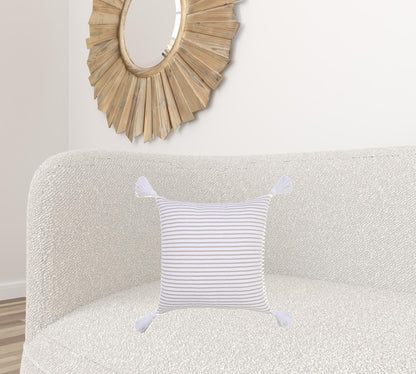 20" X 20" Light Gray And White 100% Cotton Striped Zippered Pillow