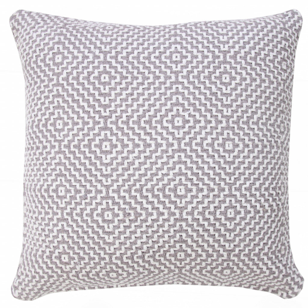 14" X 36" Blue And White 100% Cotton Geometric Zippered Pillow