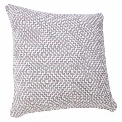 14" X 36" Blue And White 100% Cotton Geometric Zippered Pillow