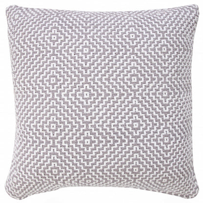 14" X 36" Blue And White 100% Cotton Geometric Zippered Pillow