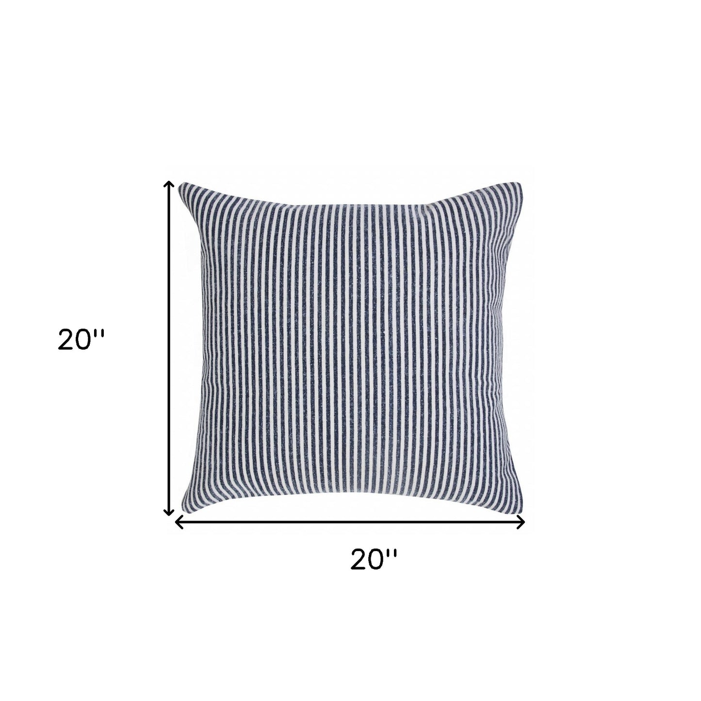 20" X 20" Blue And White 100% Cotton Striped Zippered Pillow