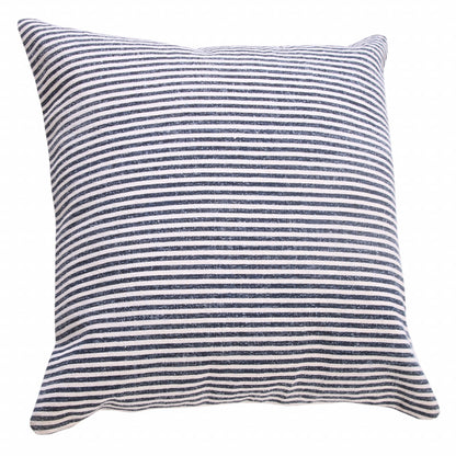 20" X 20" Blue And White 100% Cotton Striped Zippered Pillow