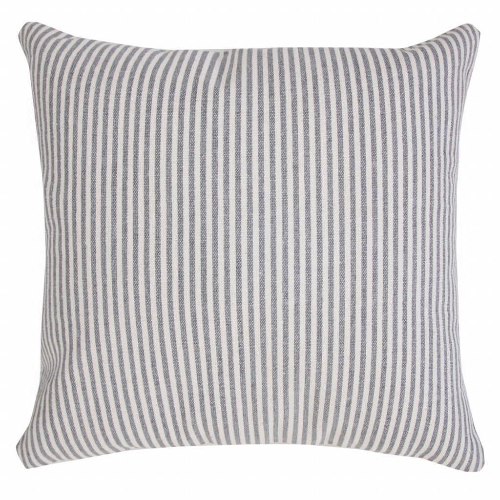 20" X 20" Blue And White 100% Cotton Striped Zippered Pillow