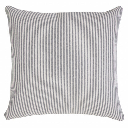 20" X 20" Blue And White 100% Cotton Striped Zippered Pillow