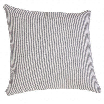 20" X 20" Blue And White 100% Cotton Striped Zippered Pillow