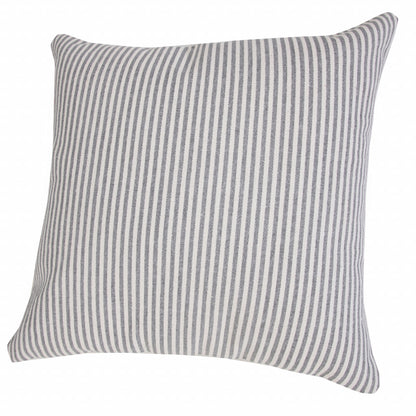 20" X 20" Blue And White 100% Cotton Striped Zippered Pillow