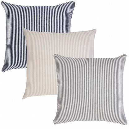 20" X 20" Blue And White 100% Cotton Striped Zippered Pillow