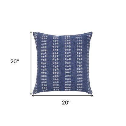 20" X 20" Blue and White Striped Cotton Zippered Pillow