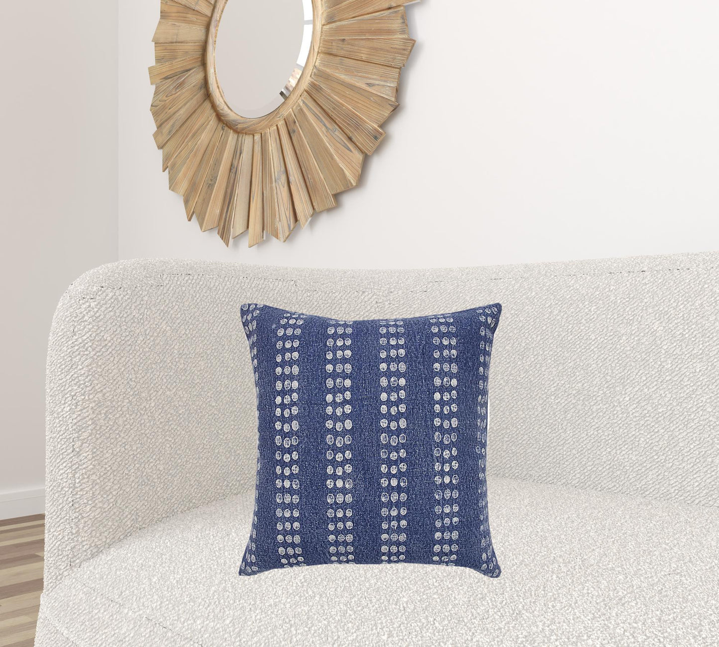 20" X 20" Blue and White Striped Cotton Zippered Pillow