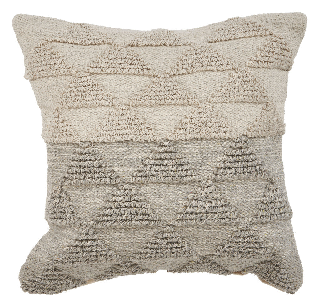 18" X 18" Gray and Beige Geometric Cotton Zippered Pillow