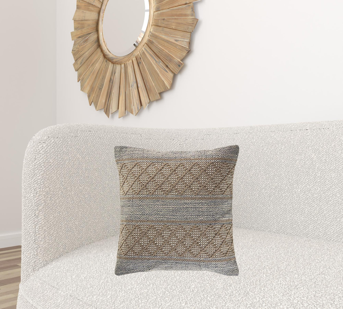 20" X 20" Gray And Black 100% Cotton Geometric Zippered Pillow