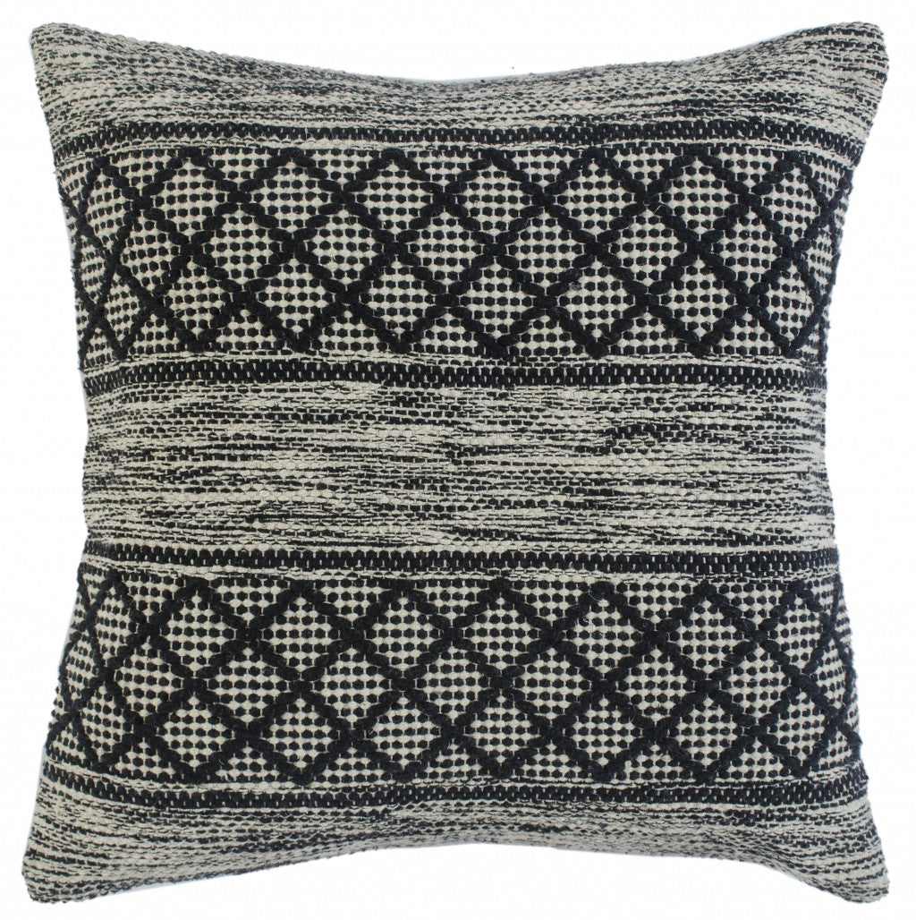 20" X 20" Gray And Black 100% Cotton Geometric Zippered Pillow