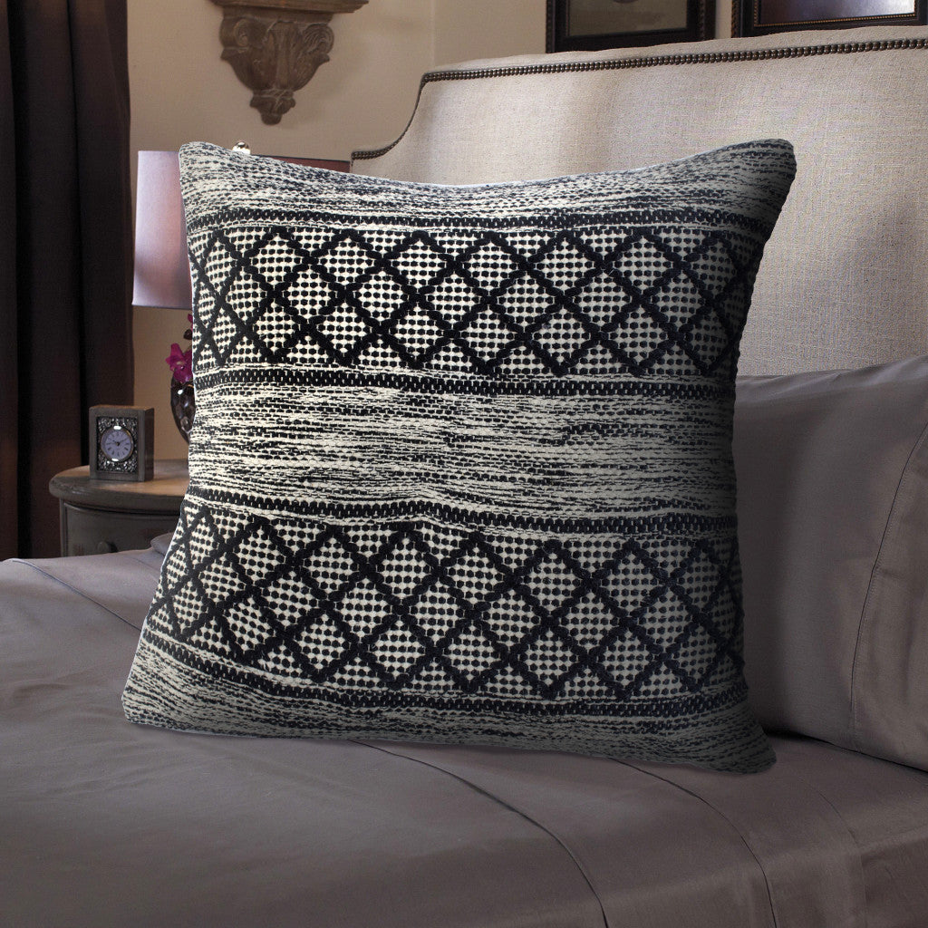 20" X 20" Gray And Black 100% Cotton Geometric Zippered Pillow