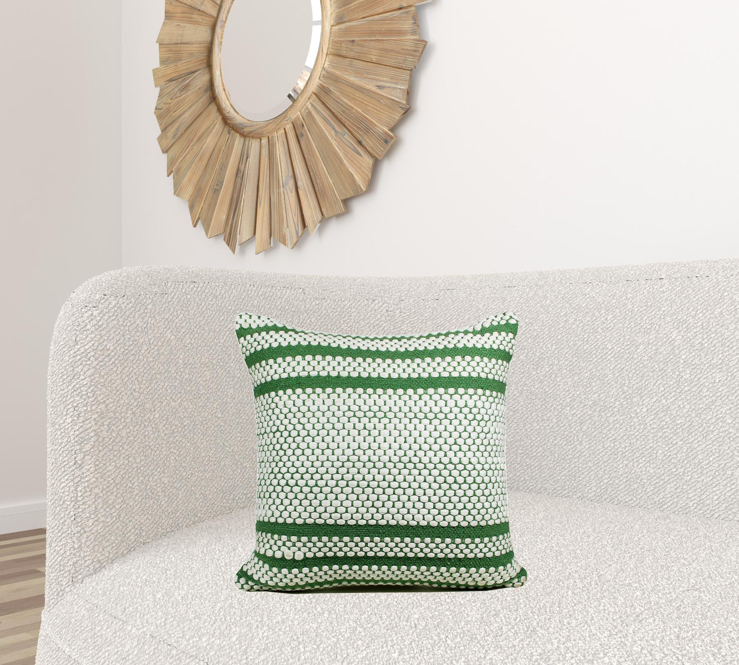 14" X 36" Green And White 100% Cotton Geometric Zippered Pillow