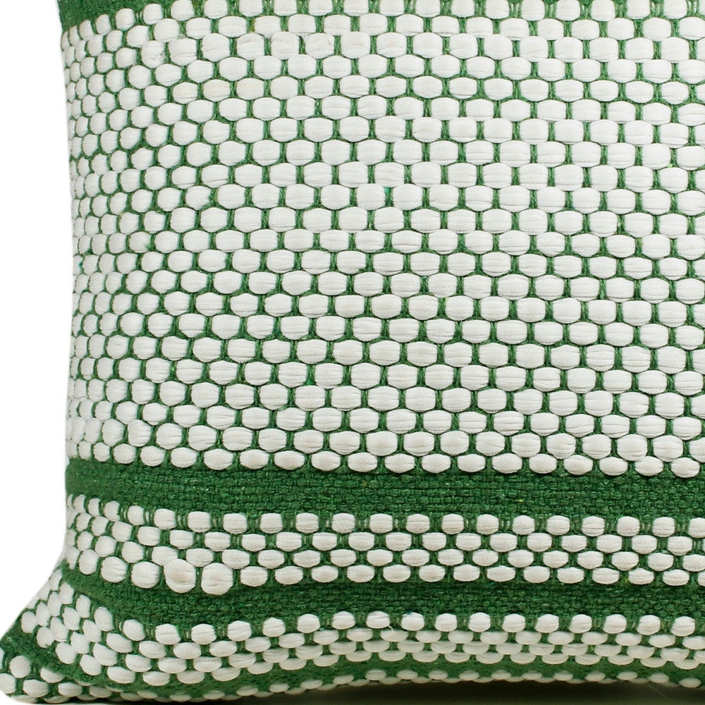 14" X 36" Green And White 100% Cotton Geometric Zippered Pillow