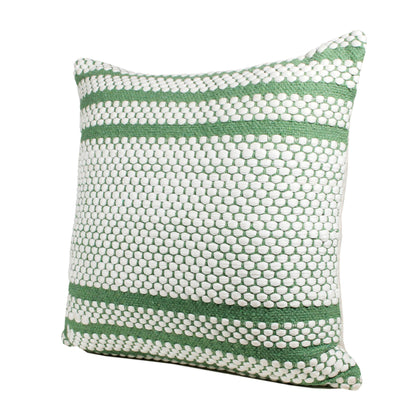 14" X 36" Green And White 100% Cotton Geometric Zippered Pillow