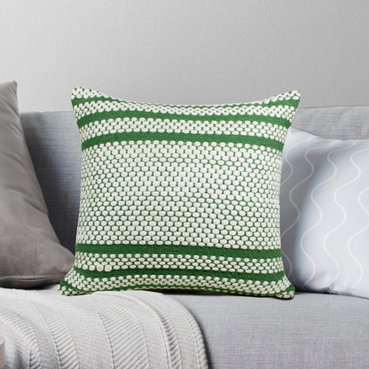 14" X 36" Green And White 100% Cotton Geometric Zippered Pillow