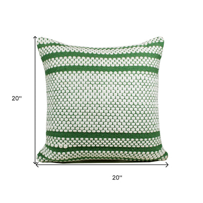 14" X 36" Green And White 100% Cotton Geometric Zippered Pillow