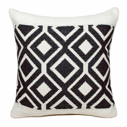 14" X 36" Deep Navy And White 100% Cotton Geometric Zippered Pillow