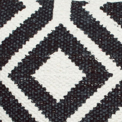 14" X 36" Deep Navy And White 100% Cotton Geometric Zippered Pillow