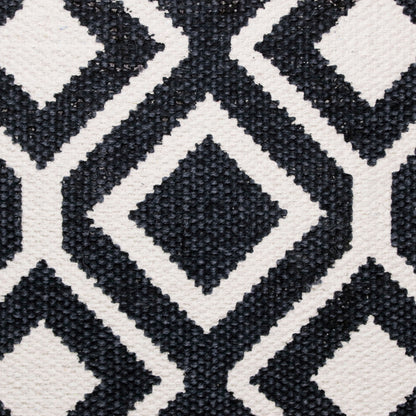 14" X 36" Deep Navy And White 100% Cotton Geometric Zippered Pillow