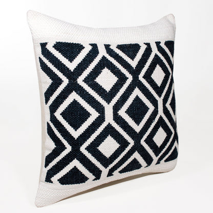 14" X 36" Deep Navy And White 100% Cotton Geometric Zippered Pillow