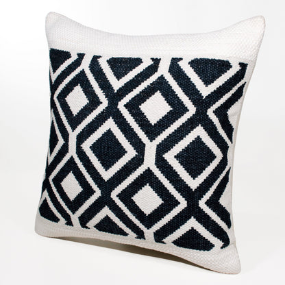 14" X 36" Deep Navy And White 100% Cotton Geometric Zippered Pillow