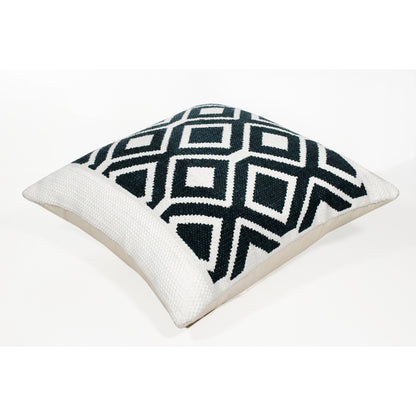 14" X 36" Deep Navy And White 100% Cotton Geometric Zippered Pillow