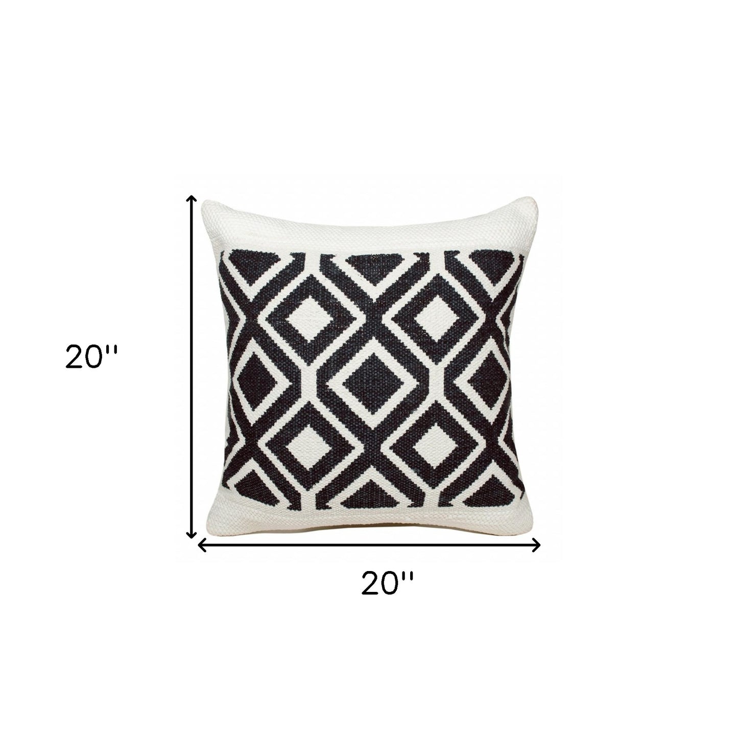 14" X 36" Deep Navy And White 100% Cotton Geometric Zippered Pillow