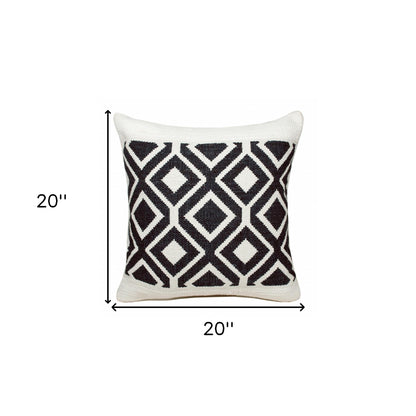 14" X 36" Deep Navy And White 100% Cotton Geometric Zippered Pillow