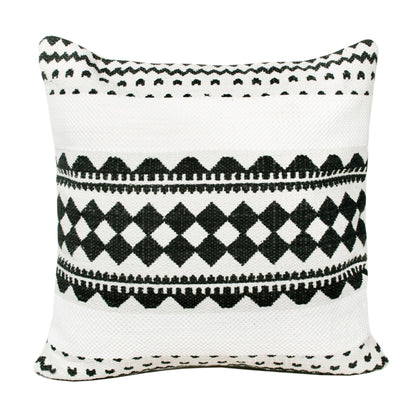 14" X 36" Black And White 100% Cotton Geometric Zippered Pillow