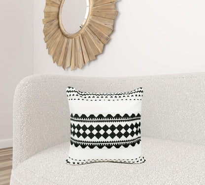 14" X 36" Black And White 100% Cotton Geometric Zippered Pillow