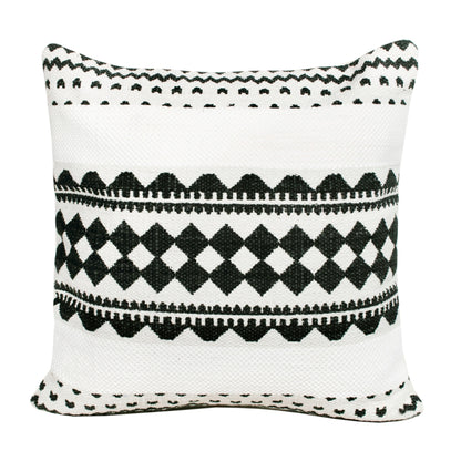 14" X 36" Black And White 100% Cotton Geometric Zippered Pillow