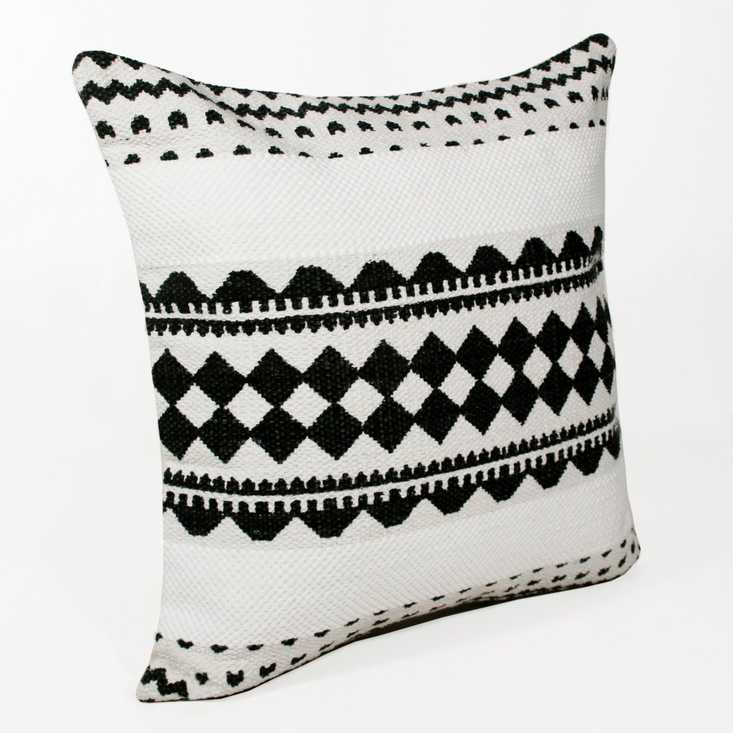 14" X 36" Black And White 100% Cotton Geometric Zippered Pillow