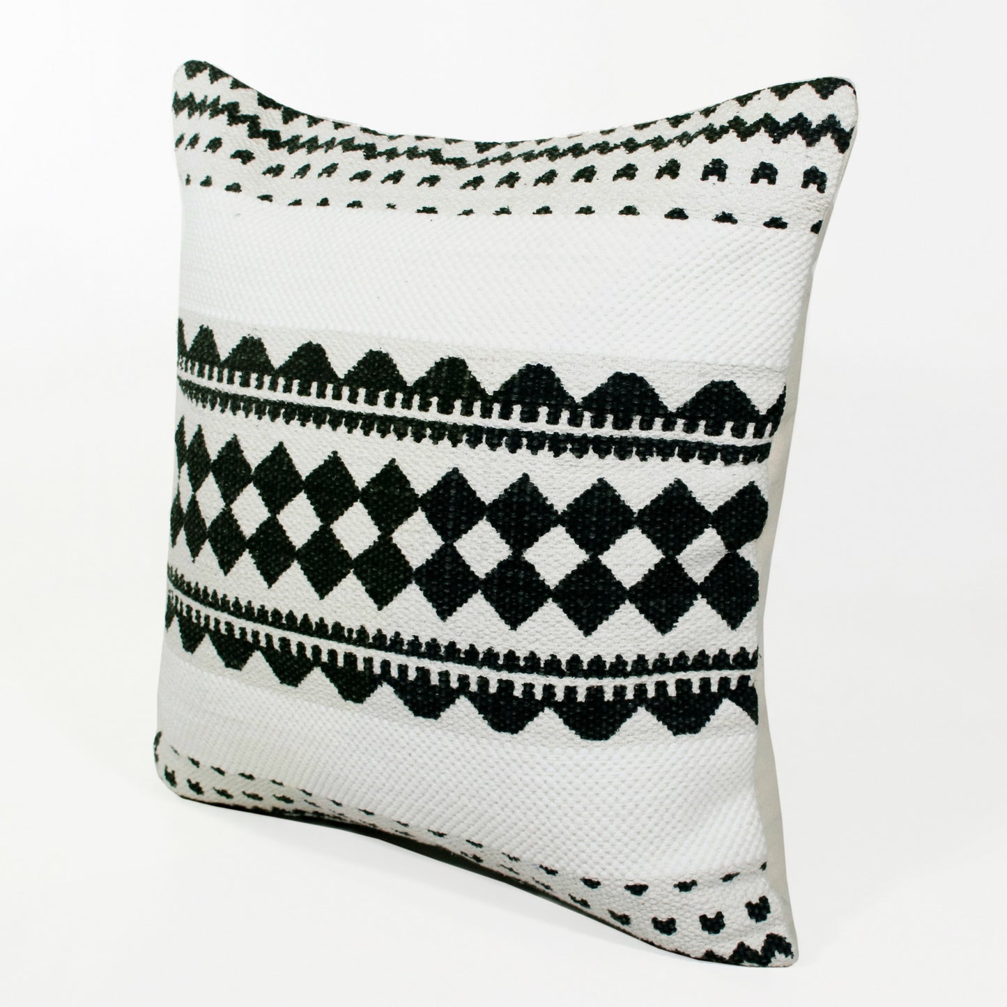 14" X 36" Black And White 100% Cotton Geometric Zippered Pillow