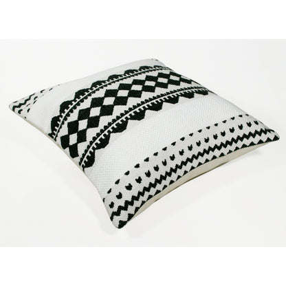 14" X 36" Black And White 100% Cotton Geometric Zippered Pillow