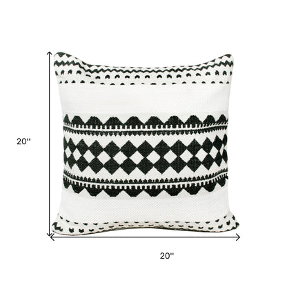 14" X 36" Black And White 100% Cotton Geometric Zippered Pillow