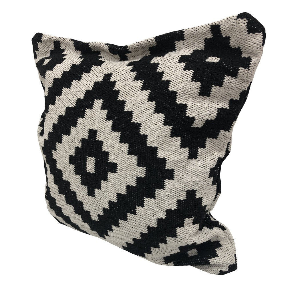 24" X 24" Black and White Geometric Cotton Zippered Pillow