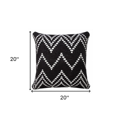 20" X 20" Black And White 100% Cotton Chevron Zippered Pillow