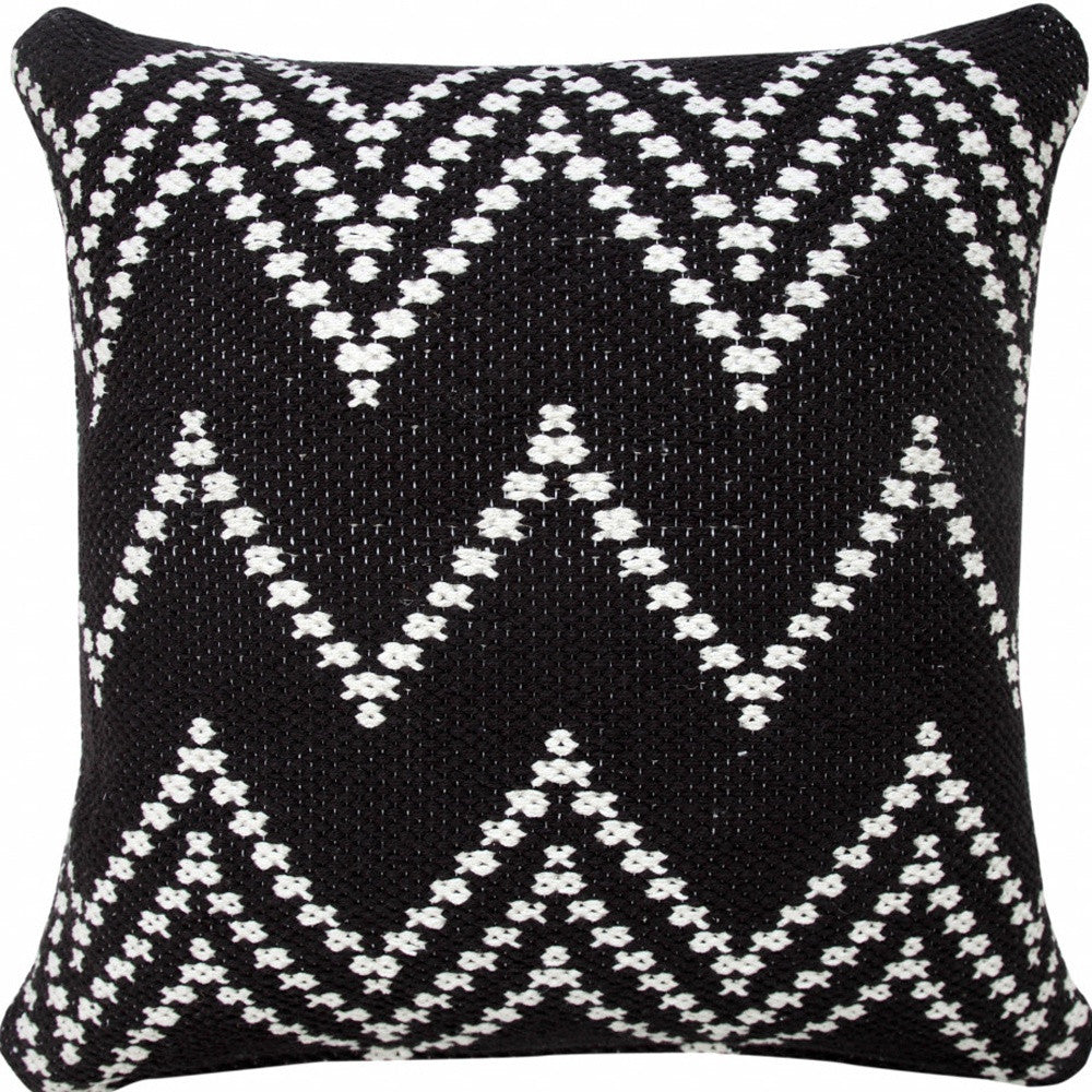 20" X 20" Black And White 100% Cotton Chevron Zippered Pillow