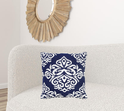 20" X 20" White And Black 100% Cotton Damask Zippered Pillow