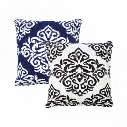 20" X 20" White And Black 100% Cotton Damask Zippered Pillow