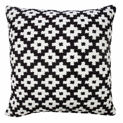 20" X 20" Blue And White 100% Cotton Geometric Zippered Pillow