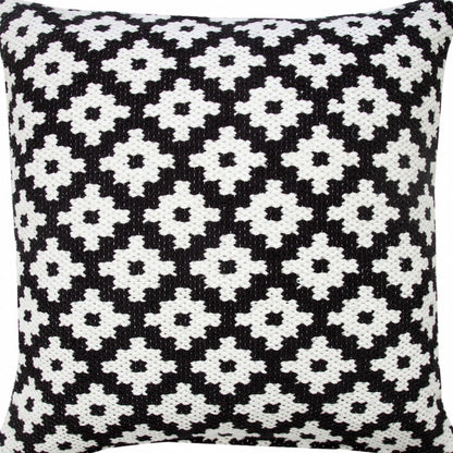 20" X 20" Blue And White 100% Cotton Geometric Zippered Pillow