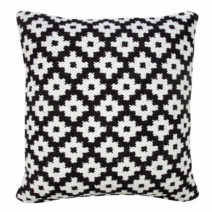 20" X 20" Blue And White 100% Cotton Geometric Zippered Pillow