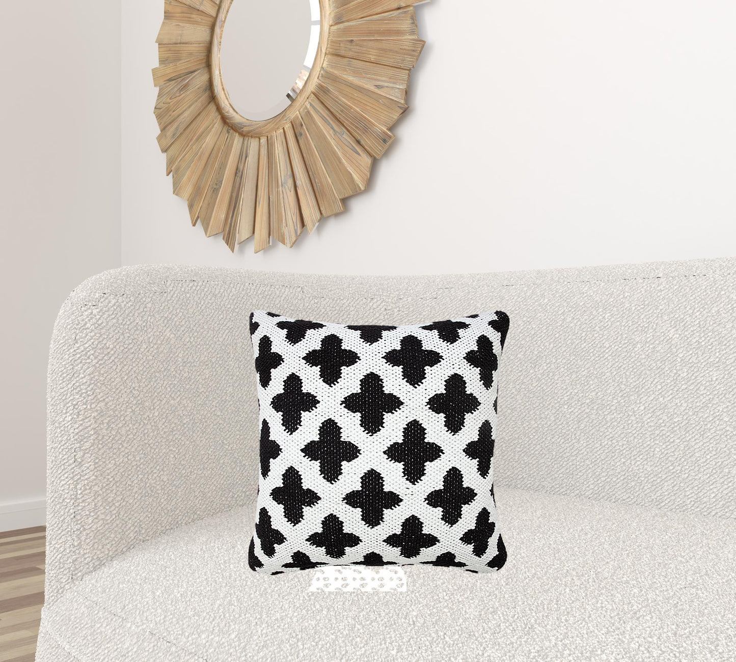 20" X 20" White And Black 100% Cotton Geometric Zippered Pillow