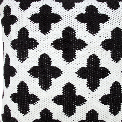 20" X 20" White And Black 100% Cotton Geometric Zippered Pillow